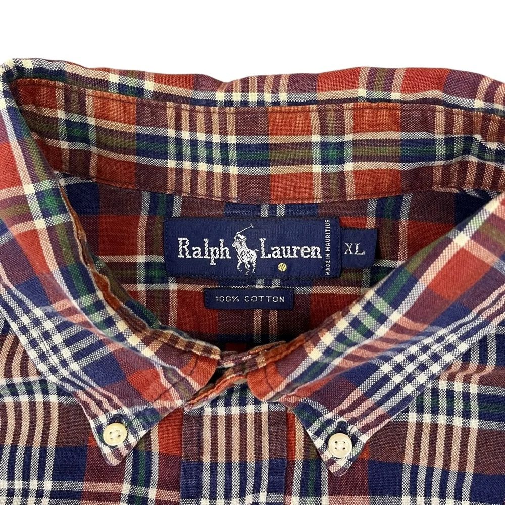 Ralph Lauren Mens Long Sleeve Button Up Checkered Shirt XL Red Blue Green Cotton